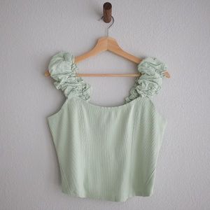 Anthropologie cropped cotton top, mint green, Large, rouched straps, NWT